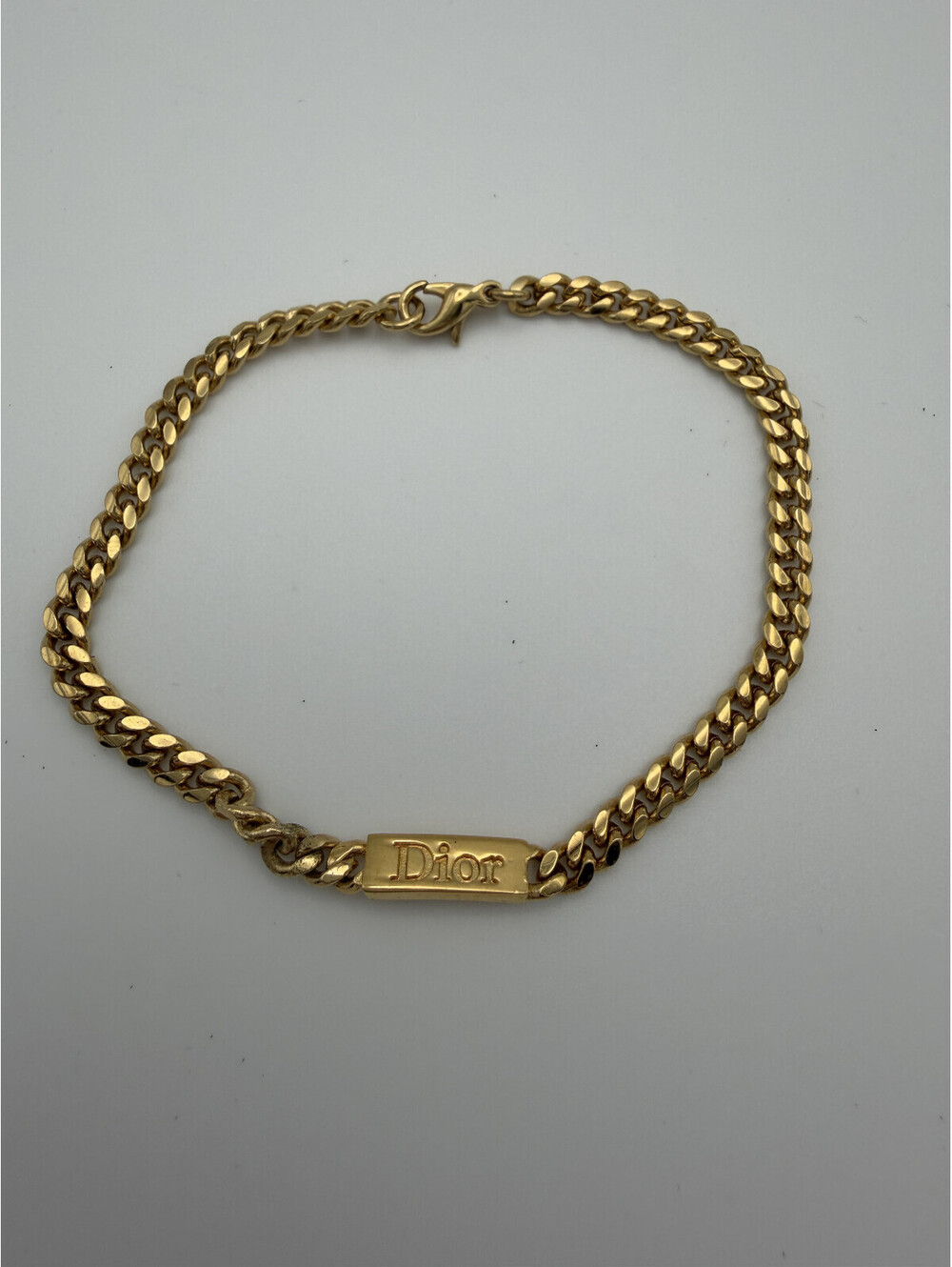 Authentic Vintage Christian Dior John Galliano Gold Mini Logo Name Tag Bracelet